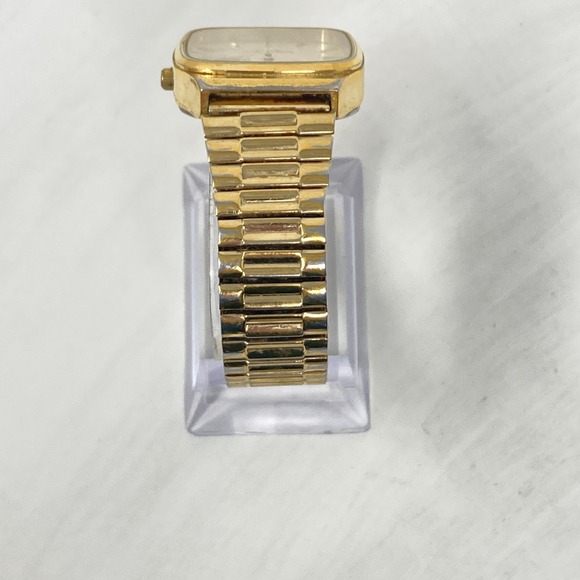 Vtg Armitron Watch Men 30mm Gold Tone Day Date Glitter Stretch Band New Battery - Picture 9 of 15